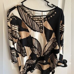 Alfred Dunner Black and Cream Leaf Print Blouse